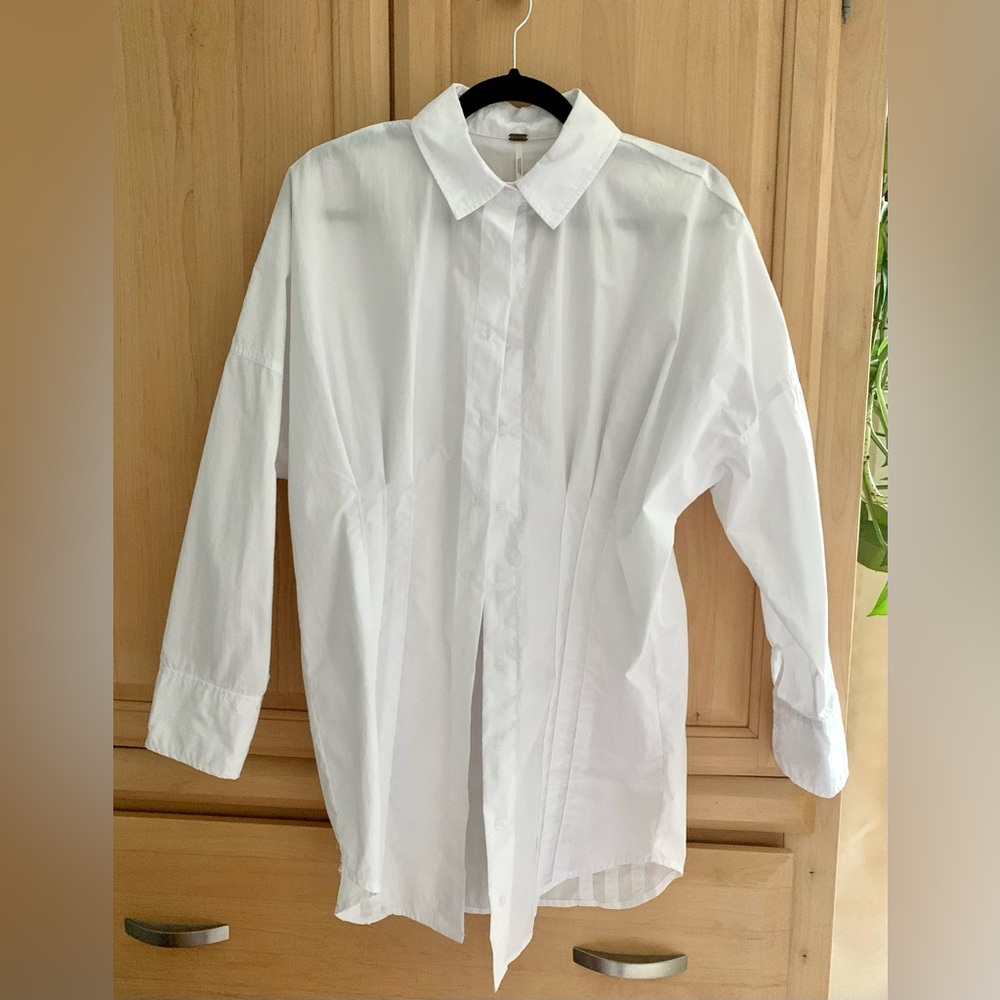 Free People Oversized White Pleated Blouse SzXS